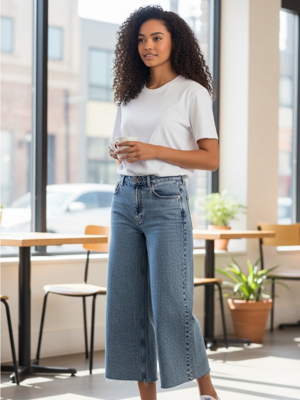 Zara women's Blue Acid-Wash Wide Leg Jeans size 6